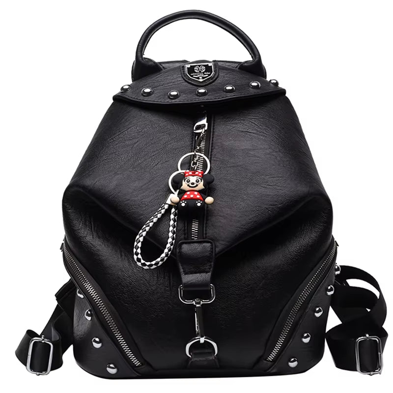 JIEROTYX Women Backpack Large Capacity Travel School Bags Fashion Punk British Style Female Rivets Shoulder Bags High Quality