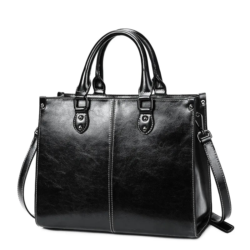 Genuine Leather Women Handbag Shoulder Cross Body Tote Bag Shopping Fashion Office Female Real Cowhide Messenger Top Handle Bags