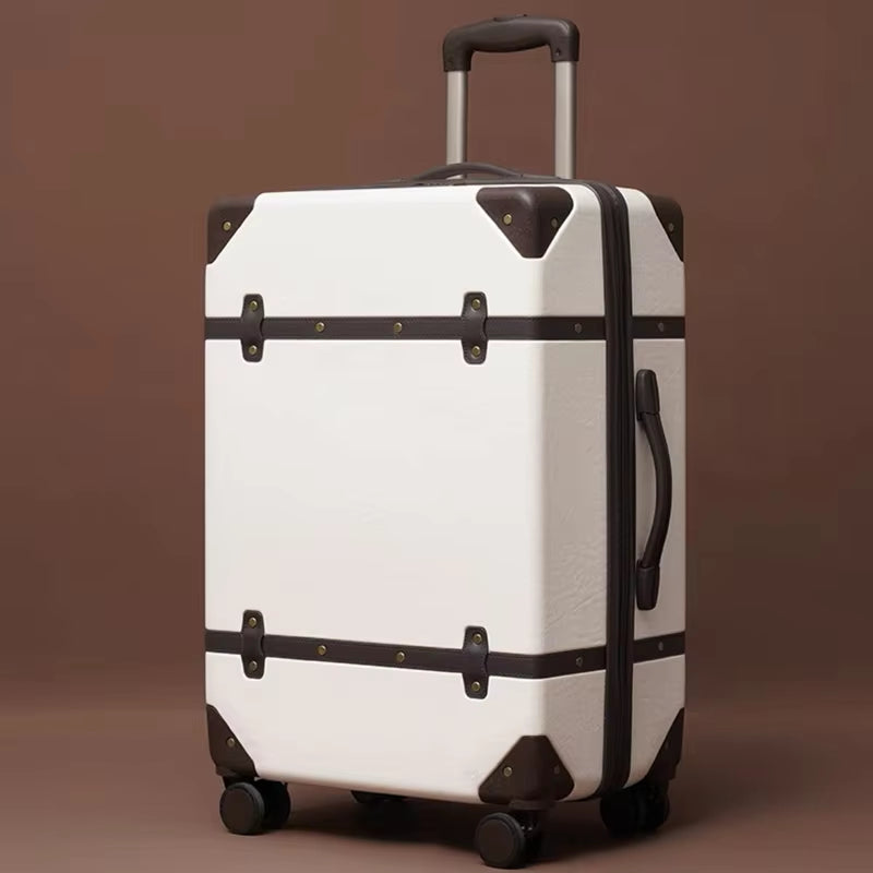 2PCS/SET Vintage PU Leather Travel Luggage,20"24"28 Inch Women Large Capacity Trolley Suitcases on Universal Wheel