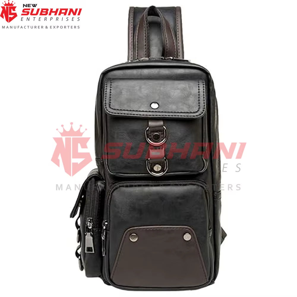 Customized Logo Pu Leather Water Proof Waist Bag Chest Bags with Earphone Custom Leather Shoulder Bags