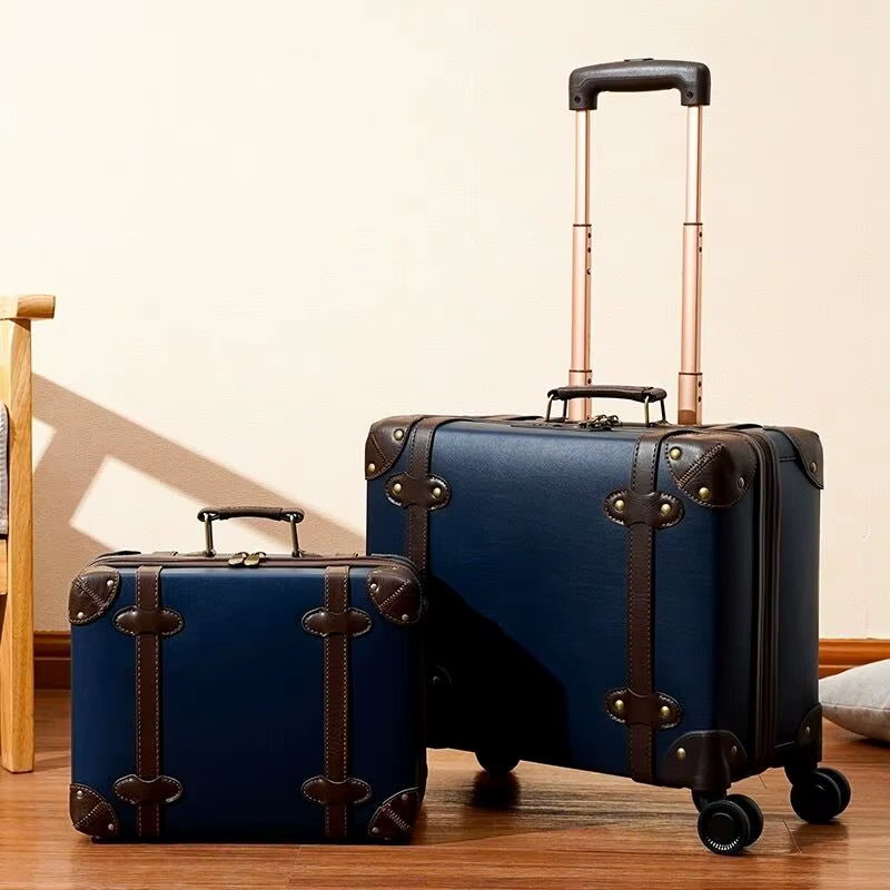 New Fashion PU Leather Travel Bag Rolling Luggage Sets,14"16"18"Inch Women Retro Trolley Suitcase Universal Wheels Boarding Box