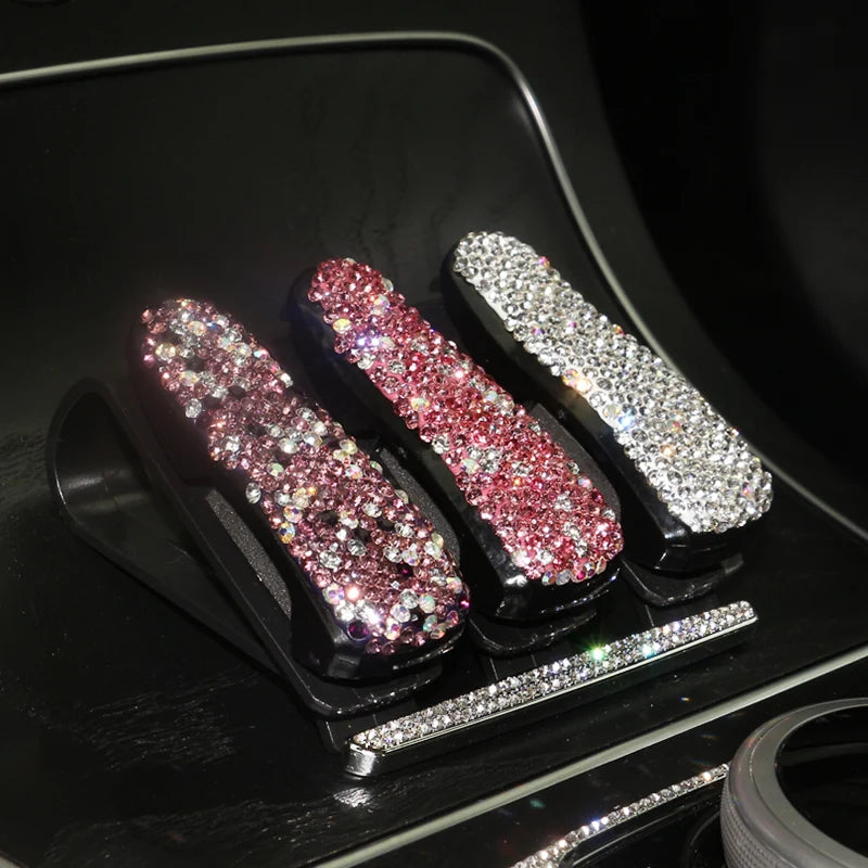 New Diamond Car Sunglasses Holder Sunglasses Case Crystal Bling Car Accessories Decoration Interior for Women