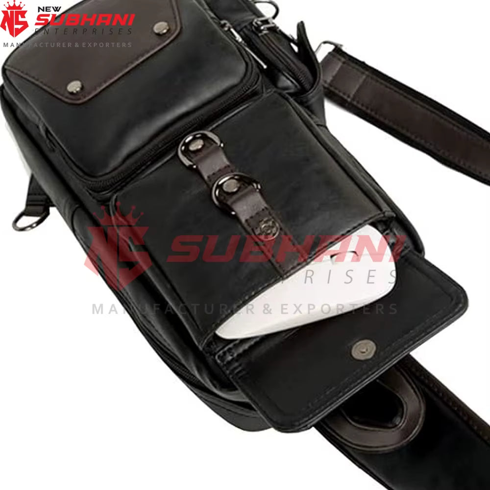 Customized Logo Pu Leather Water Proof Waist Bag Chest Bags with Earphone Custom Leather Shoulder Bags