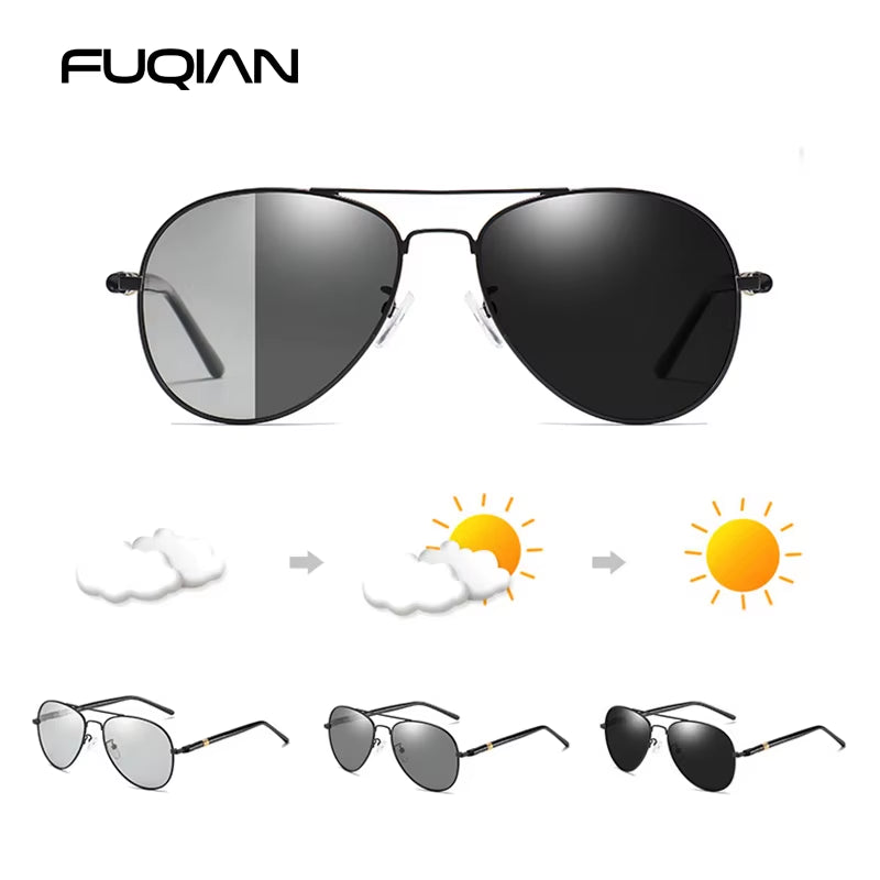 Fashion Aviation Photochromic Sunglasses Men Women Chameleon Polarized Pilot Sun Glasses Anti-Glare Driving Shades UV400