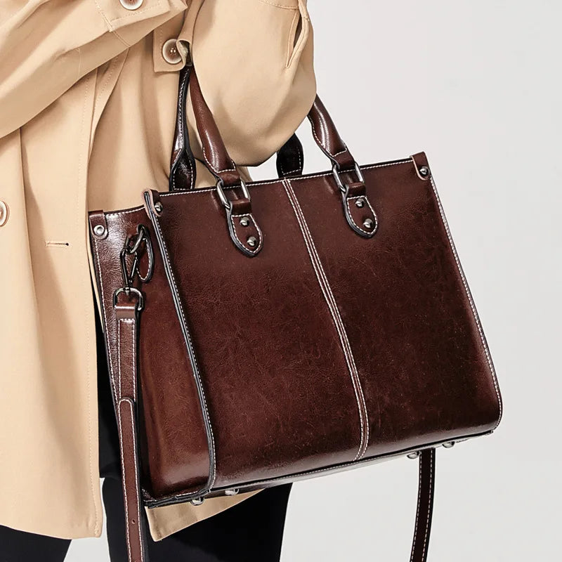Genuine Leather Women Handbag Shoulder Cross Body Tote Bag Shopping Fashion Office Female Real Cowhide Messenger Top Handle Bags