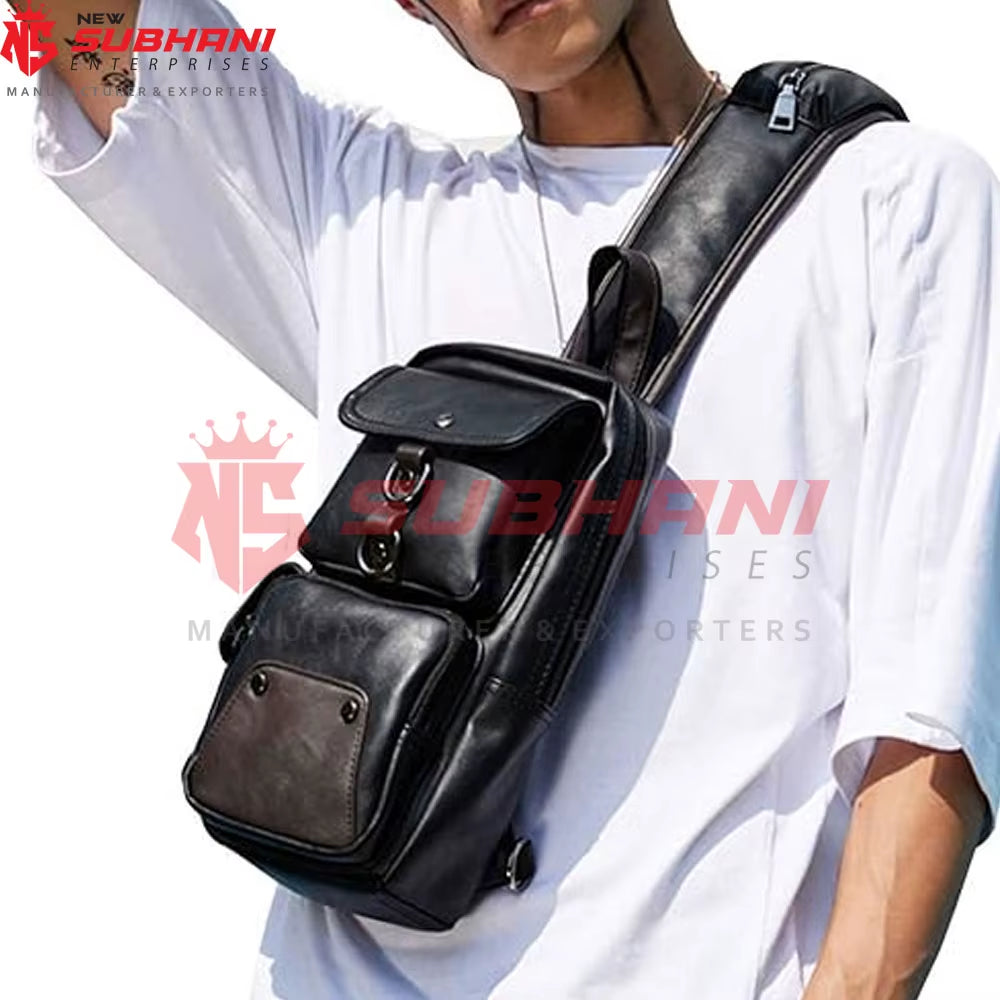 Customized Logo Pu Leather Water Proof Waist Bag Chest Bags with Earphone Custom Leather Shoulder Bags