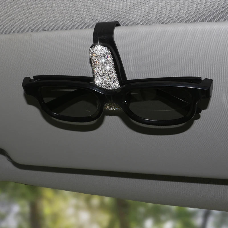 New Diamond Car Sunglasses Holder Sunglasses Case Crystal Bling Car Accessories Decoration Interior for Women