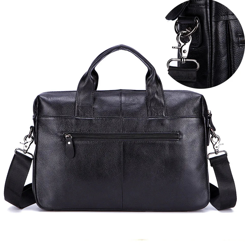 Black Men Genuine Leather Handbags Large Leather 14" Laptop Messenger Bags Business Men'S Travel Bags Shoulder Bags Briefcase