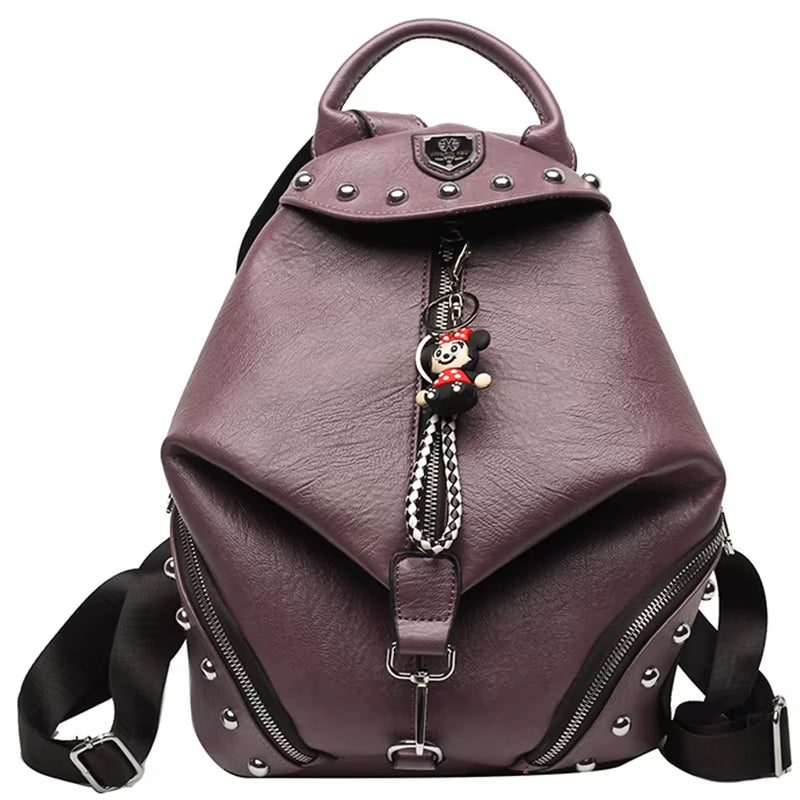 JIEROTYX Women Backpack Large Capacity Travel School Bags Fashion Punk British Style Female Rivets Shoulder Bags High Quality