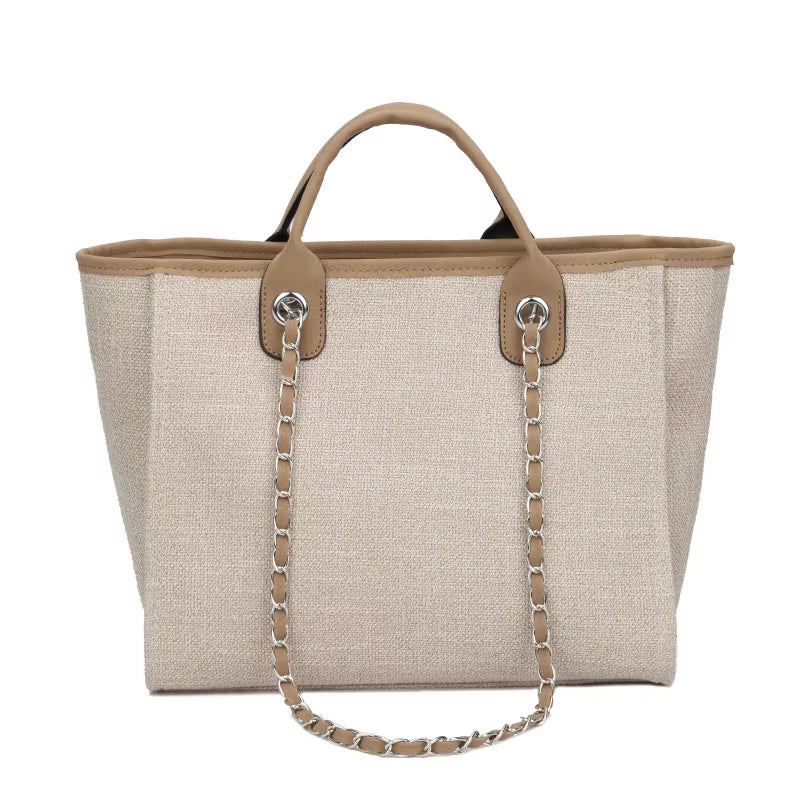 Women Tote Bags Fashion Canvas Large Capacity Handbag Casual Chains Shoulder Bags Ladies Big Messenger Bag Shopping Bag