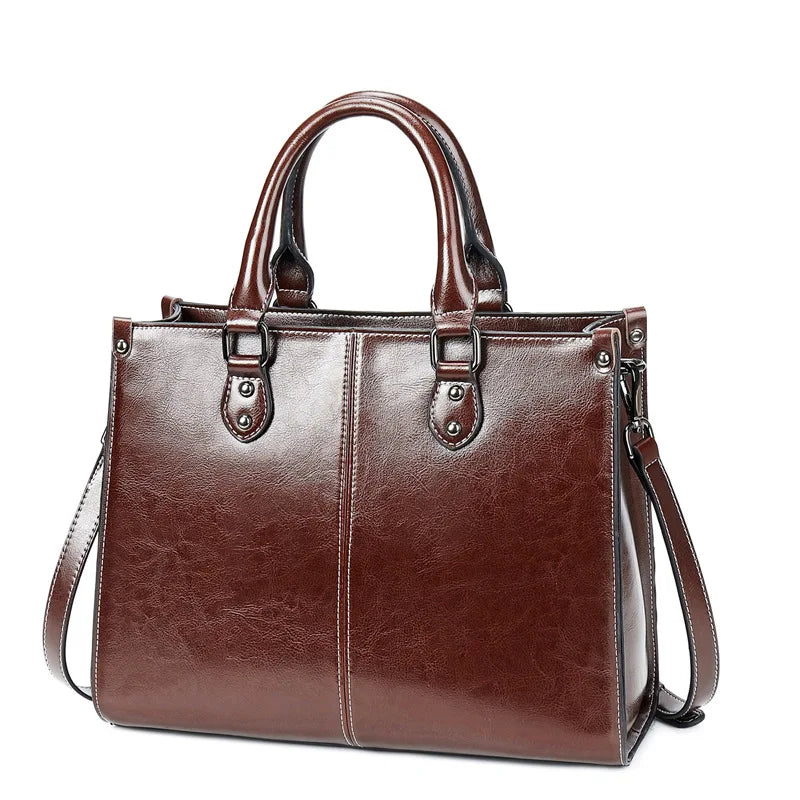 Genuine Leather Women Handbag Shoulder Cross Body Tote Bag Shopping Fashion Office Female Real Cowhide Messenger Top Handle Bags