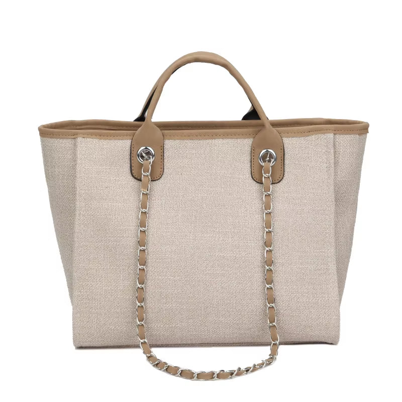 Women Tote Bags Fashion Canvas Large Capacity Handbag Casual Chains Shoulder Bags Ladies Big Messenger Bag Shopping Bag