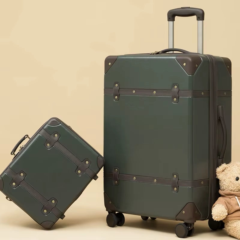 2PCS/SET Vintage PU Leather Travel Luggage,20"24"28 Inch Women Large Capacity Trolley Suitcases on Universal Wheel