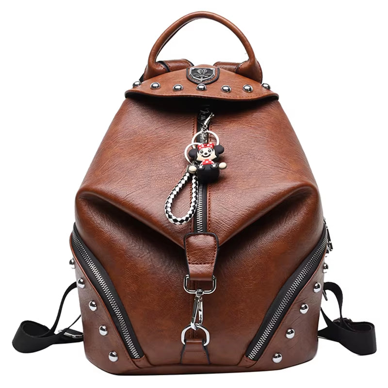 JIEROTYX Women Backpack Large Capacity Travel School Bags Fashion Punk British Style Female Rivets Shoulder Bags High Quality