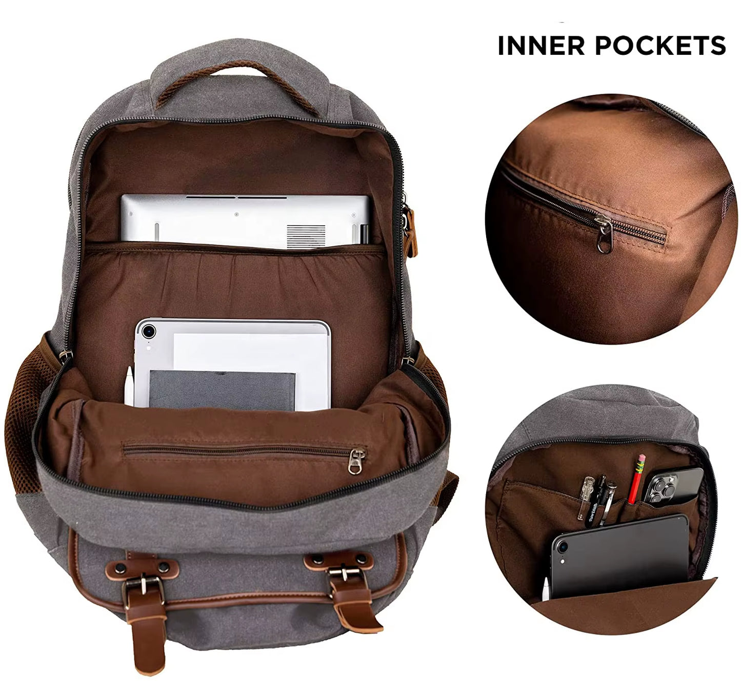 Canvas Laptop Backpack for School Hiking Work Cotton Sleeve Durable Backpack for Men Women