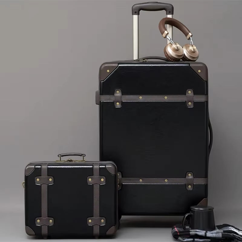 2PCS/SET Vintage PU Leather Travel Luggage,20"24"28 Inch Women Large Capacity Trolley Suitcases on Universal Wheel
