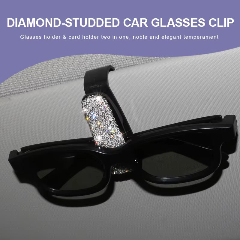 New Diamond Car Sunglasses Holder Sunglasses Case Crystal Bling Car Accessories Decoration Interior for Women