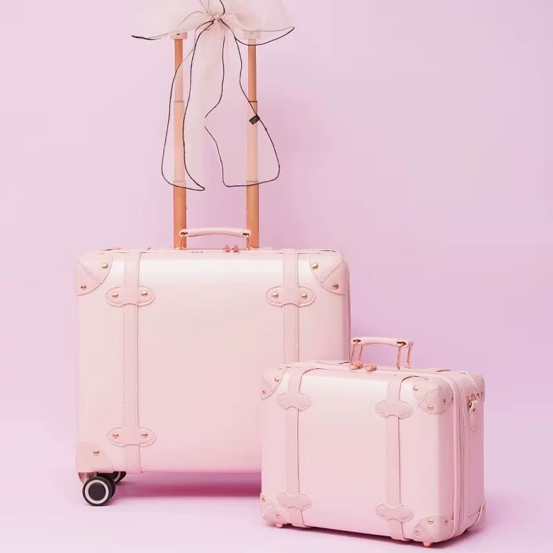 New Fashion PU Leather Travel Bag Rolling Luggage Sets,14"16"18"Inch Women Retro Trolley Suitcase Universal Wheels Boarding Box