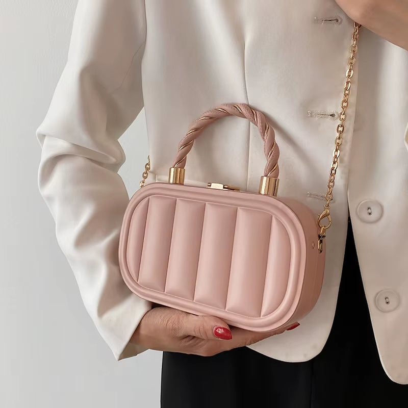 Women Chain Suitcase Messenger Bags PU Leather Small Crossbody Bags Blue White Designer Shoulder Bags Clutch Evening Party Bag