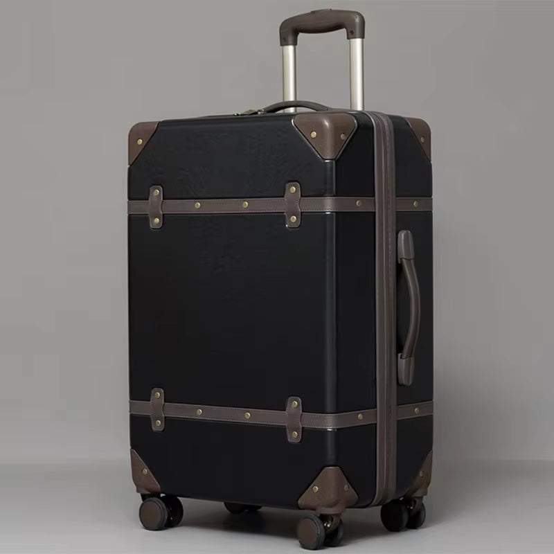2PCS/SET Vintage PU Leather Travel Luggage,20"24"28 Inch Women Large Capacity Trolley Suitcases on Universal Wheel