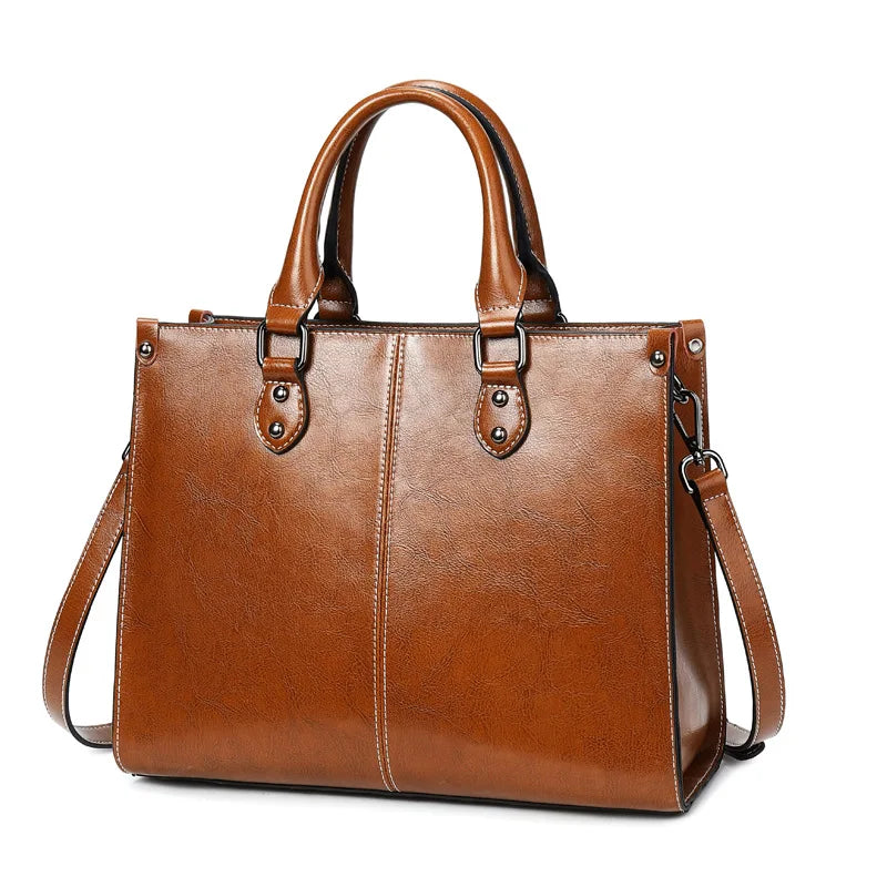 Genuine Leather Women Handbag Shoulder Cross Body Tote Bag Shopping Fashion Office Female Real Cowhide Messenger Top Handle Bags