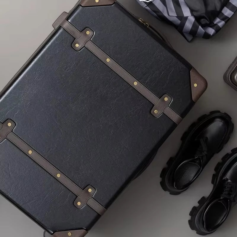 2PCS/SET Vintage PU Leather Travel Luggage,20"24"28 Inch Women Large Capacity Trolley Suitcases on Universal Wheel