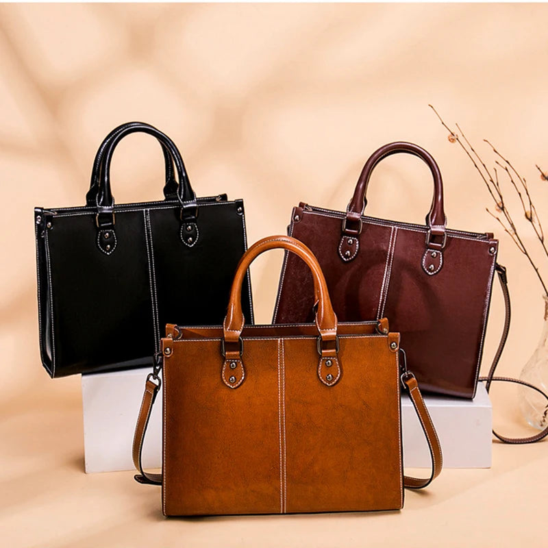 Genuine Leather Women Handbag Shoulder Cross Body Tote Bag Shopping Fashion Office Female Real Cowhide Messenger Top Handle Bags