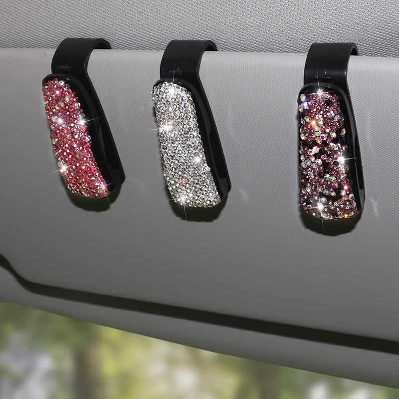 New Diamond Car Sunglasses Holder Sunglasses Case Crystal Bling Car Accessories Decoration Interior for Women