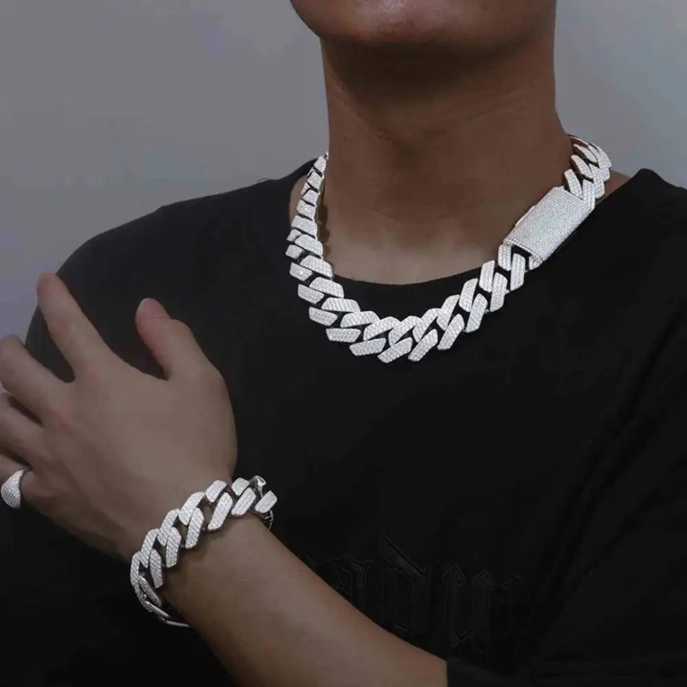 Luxury 22Mm Ice Out Hip Hop Moissanite Diamond Cuban Chain Elegant 22Mm Moissanite Jewelry for Women