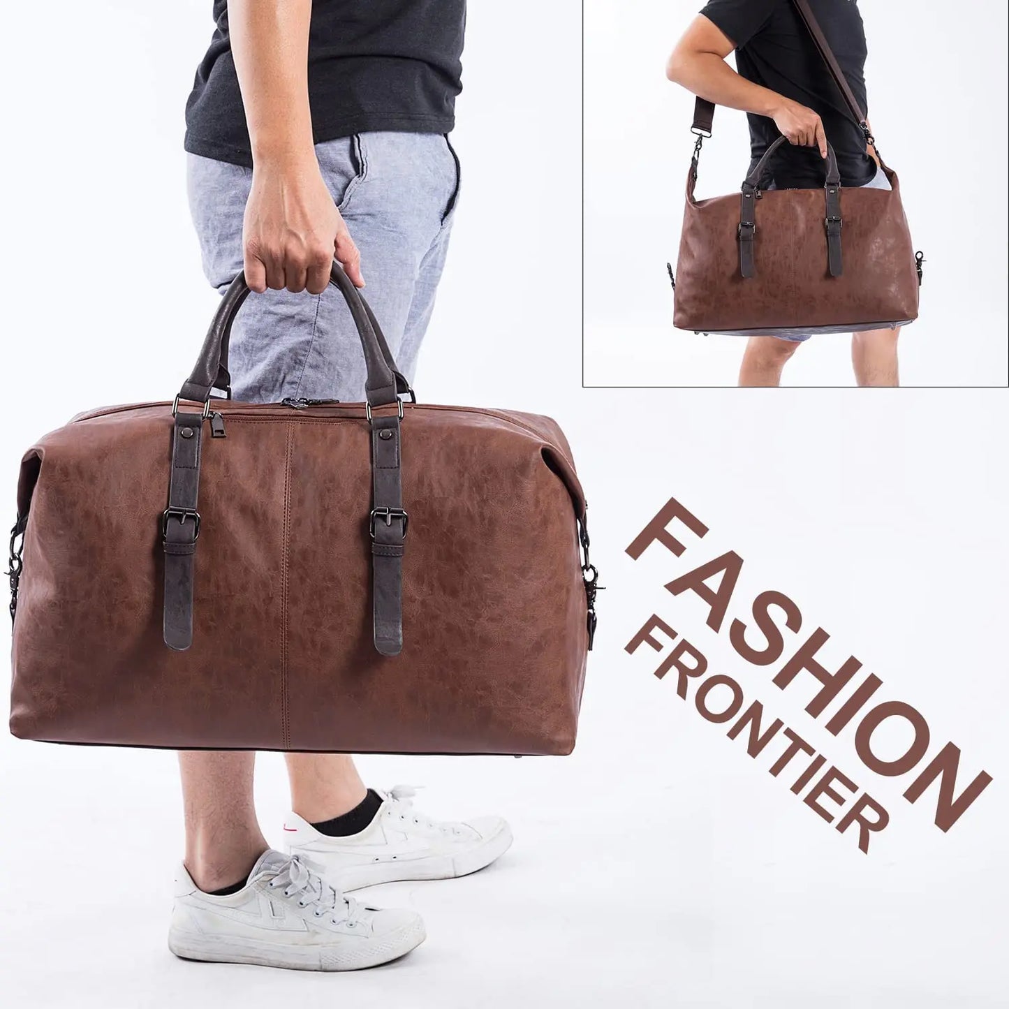 High Quality Vintage PU Leather Men Satchel Casual Sport Style Business Travel Handbag with Nylon and Canvas Shoulder Bags