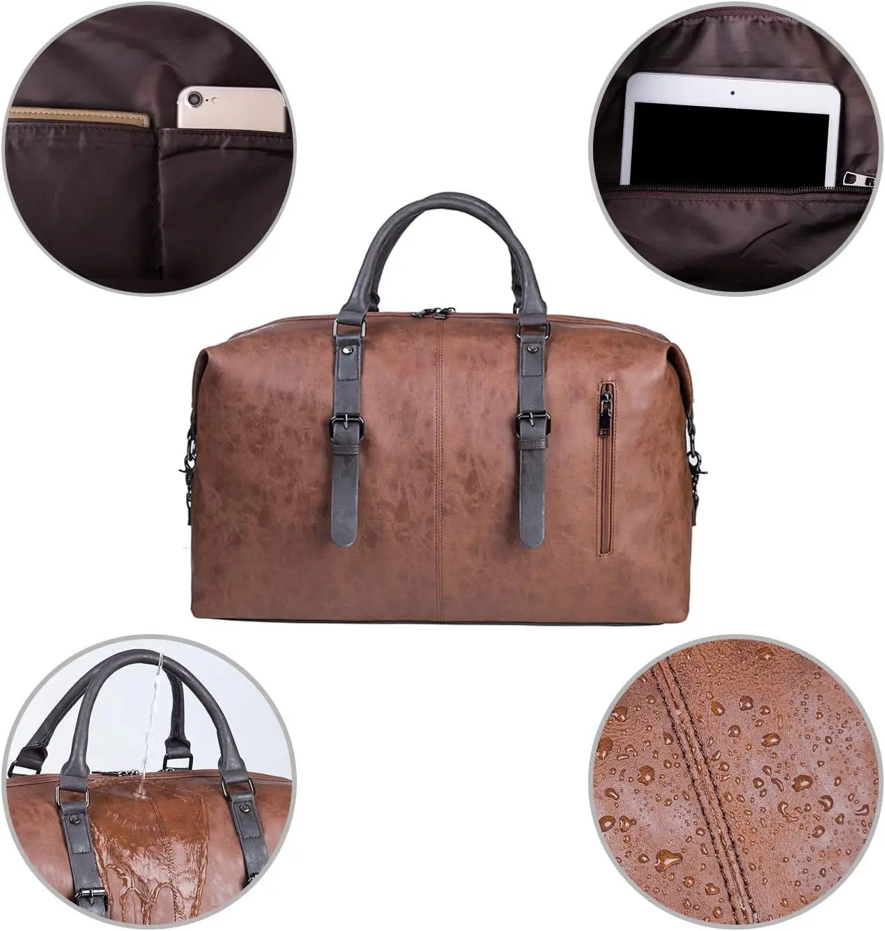 High Quality Vintage PU Leather Men Satchel Casual Sport Style Business Travel Handbag with Nylon and Canvas Shoulder Bags