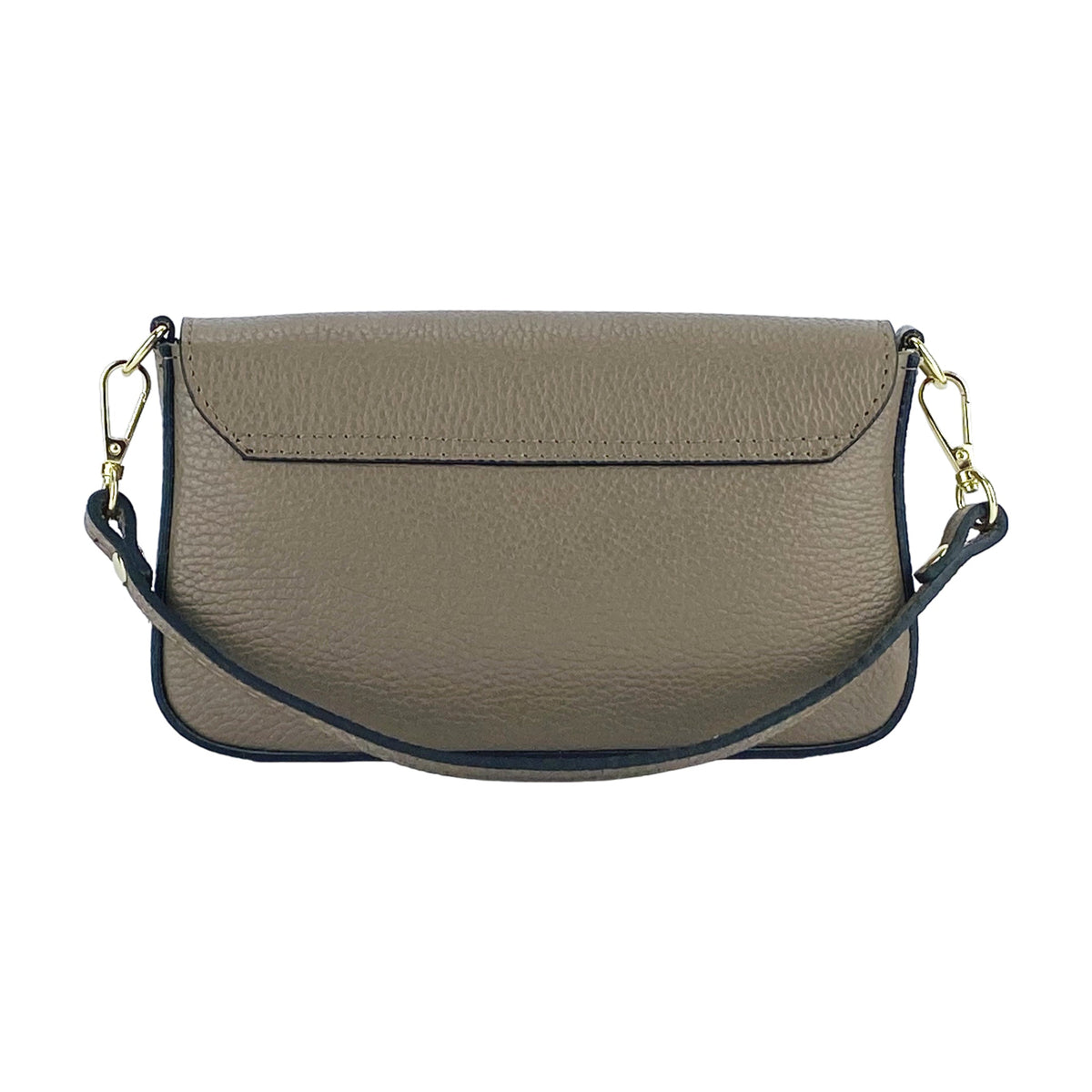 RB1023AQ | Small Shoulder Bag with Removable Chain Strap in Genuine Leather Made in Italy. Flap Closure. Shiny Gold metal hardware - Taupe color - Dimensions: 22 x 12 x 3 cm.