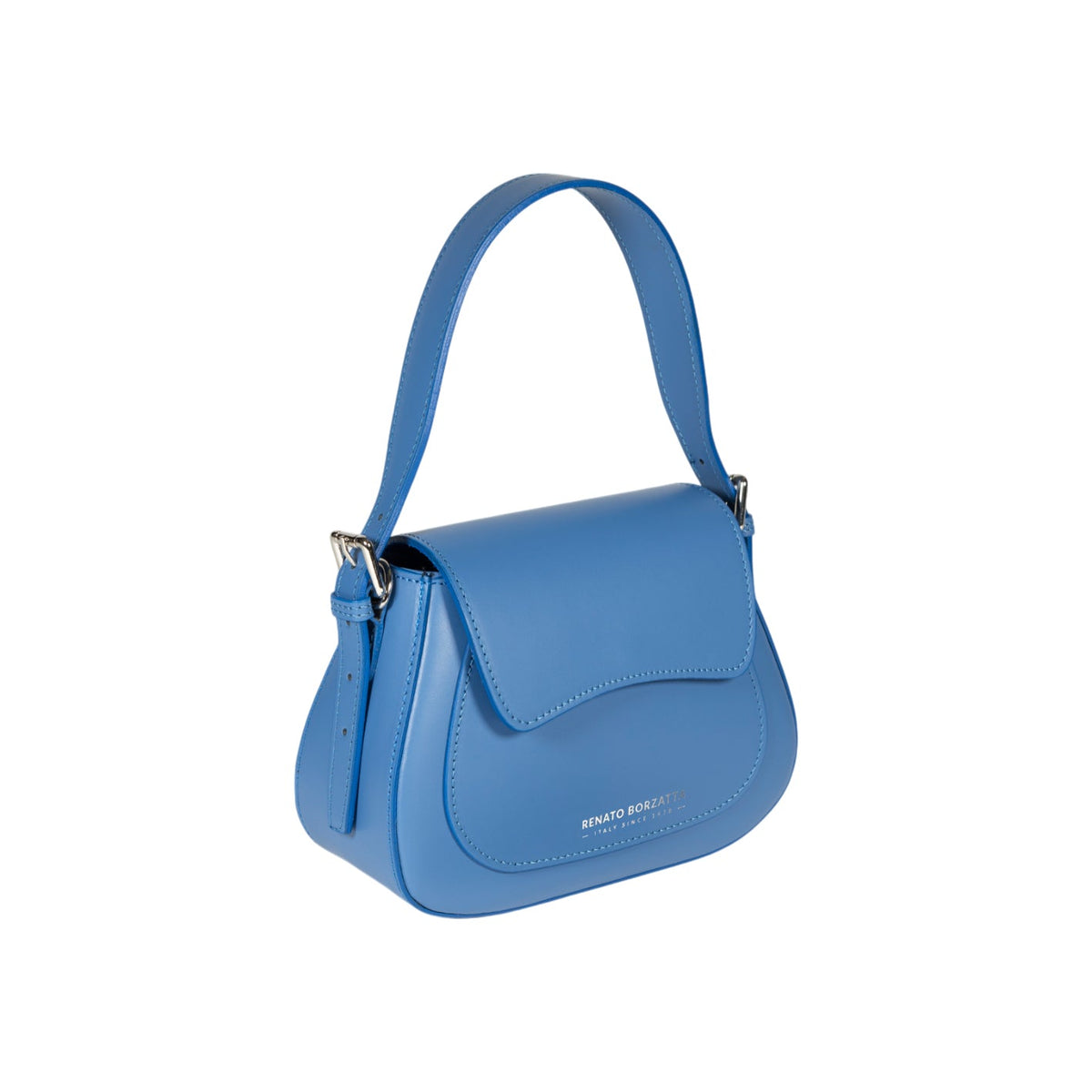 RB1030CP | EMMA Women's Shoulder Bag with flap in Genuine Leather Made in Italy. Shiny Silver metal hardware - Wisteria color - Dimensions: 24 x 18 x 9 cm + 14.5 (Handle light)
