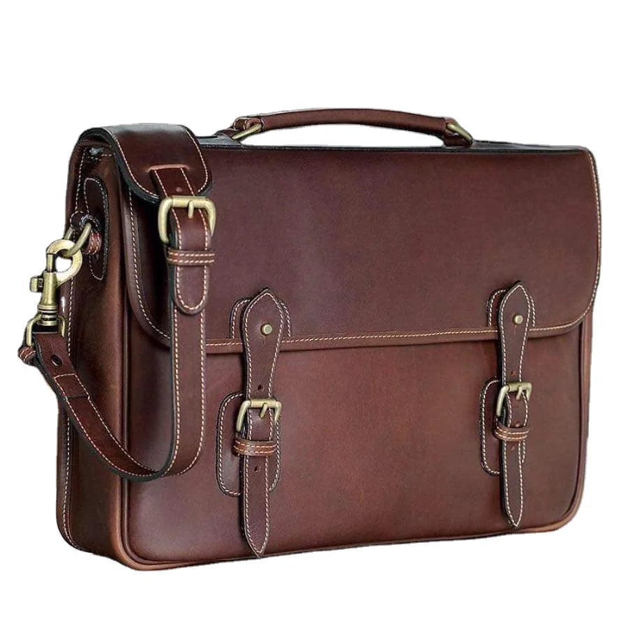 New Collection Genuine Cow Brown Leather Handbag Good Quality Handmade Leather Office Laptop Documental Bag Leather Material Bag