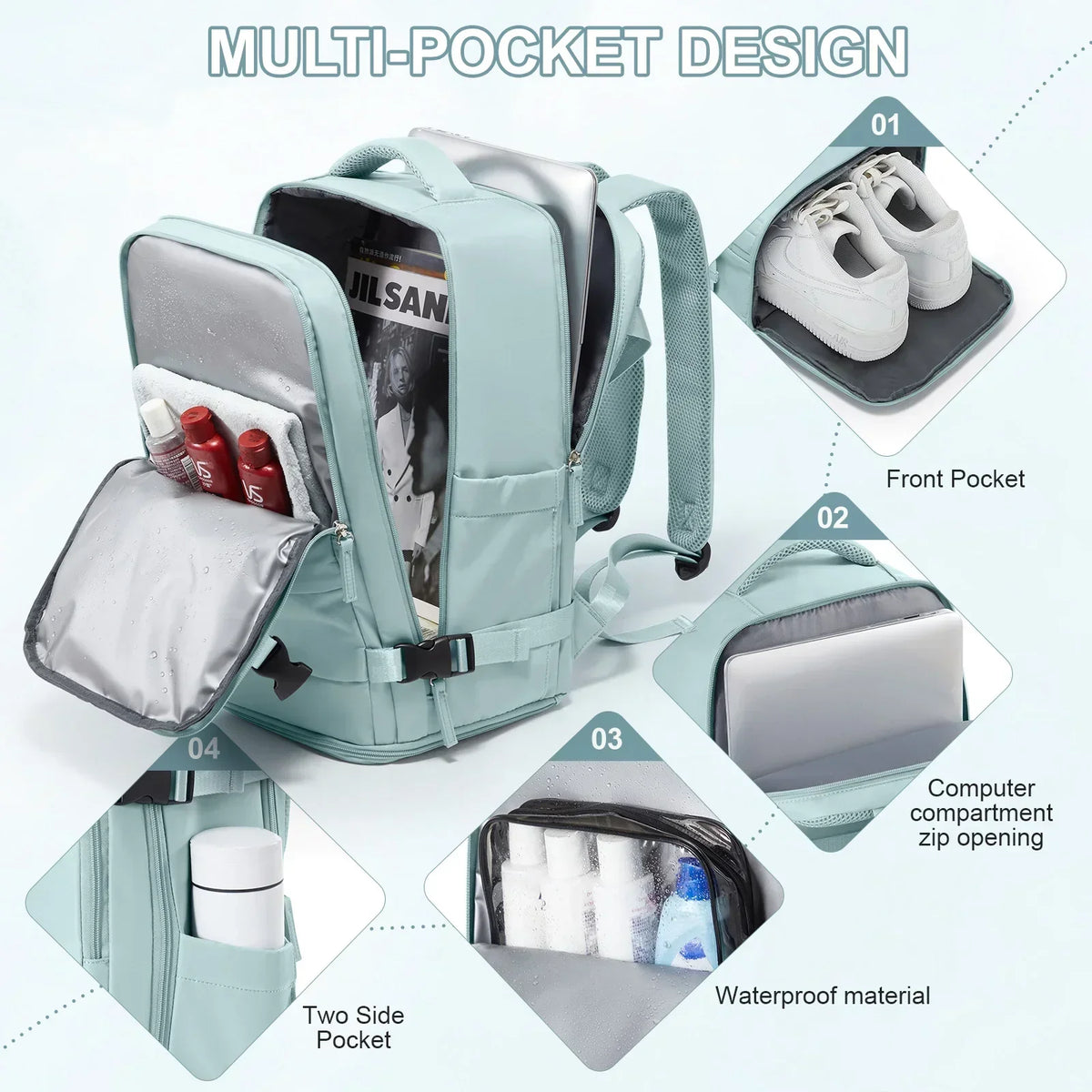 Waterproof Backpack Air Cushion Support Blue