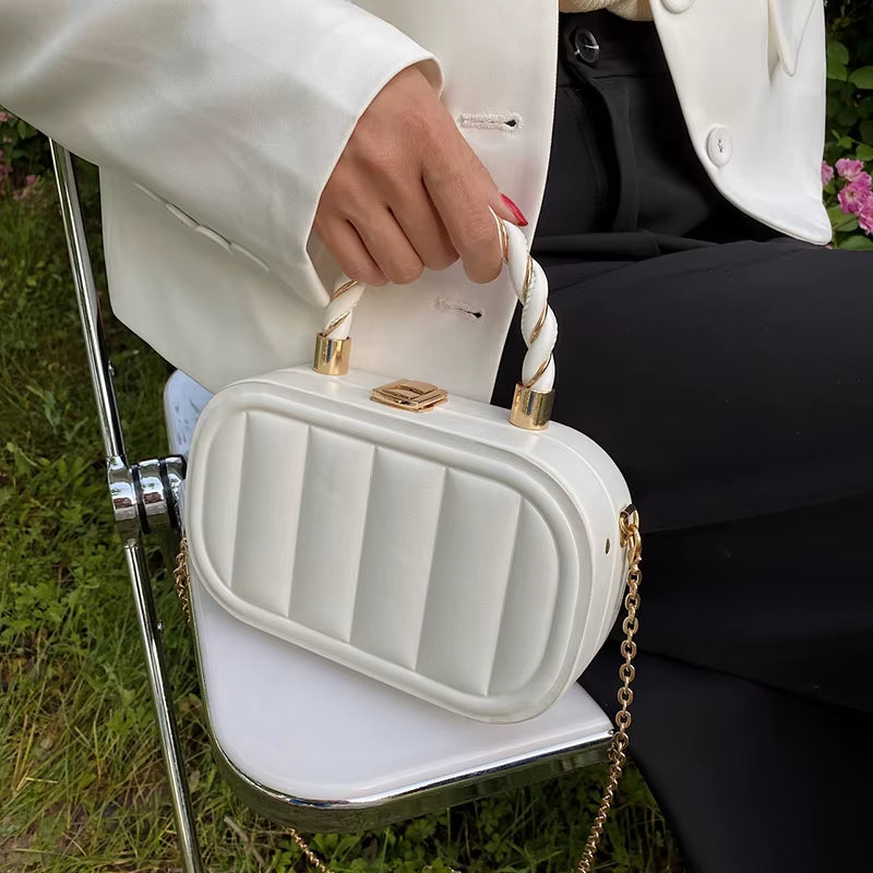 Women Chain Suitcase Messenger Bags PU Leather Small Crossbody Bags Blue White Designer Shoulder Bags Clutch Evening Party Bag