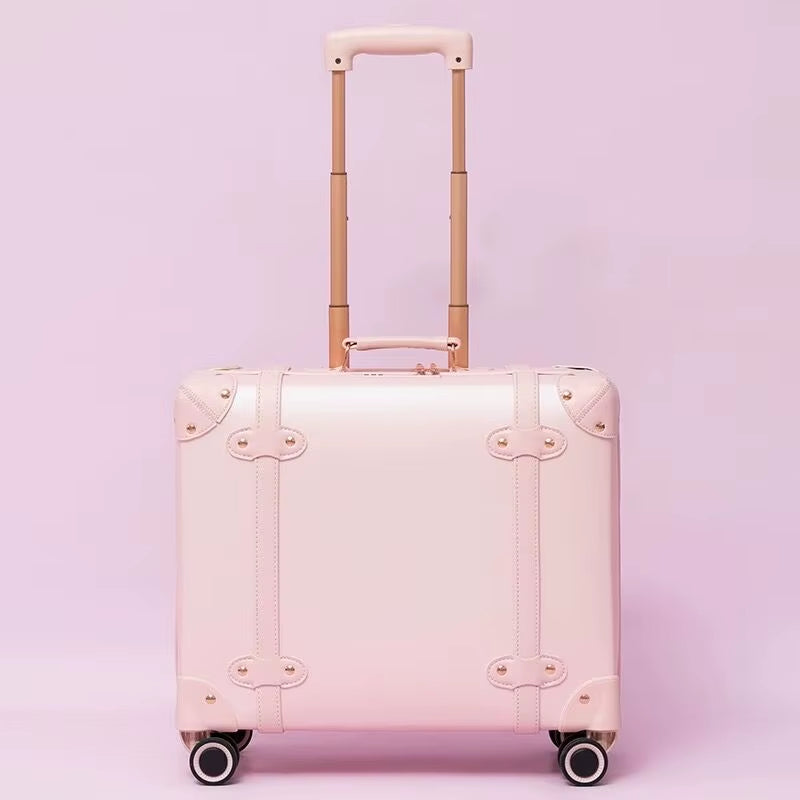 New Fashion PU Leather Travel Bag Rolling Luggage Sets,14"16"18"Inch Women Retro Trolley Suitcase Universal Wheels Boarding Box