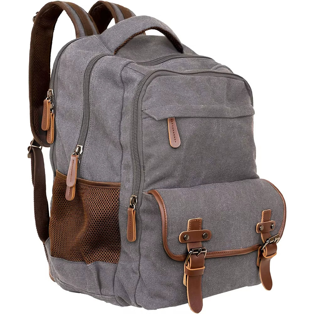 Canvas Laptop Backpack for School Hiking Work Cotton Sleeve Durable Backpack for Men Women