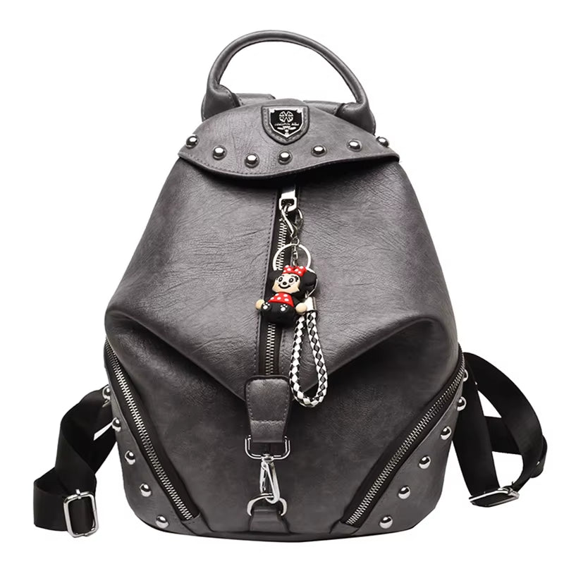 JIEROTYX Women Backpack Large Capacity Travel School Bags Fashion Punk British Style Female Rivets Shoulder Bags High Quality