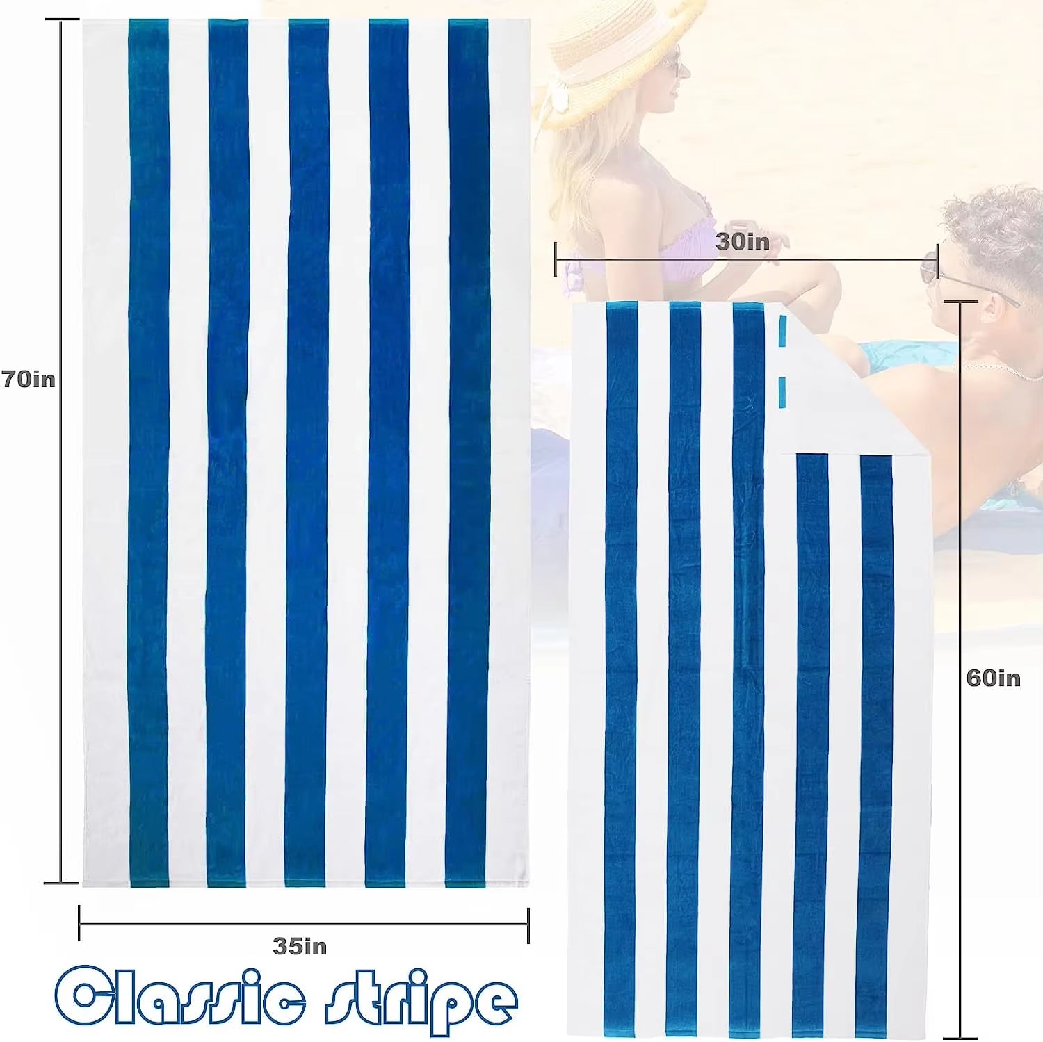 Wholesale 100% Thick Cotton Custom Design Turkish Beach Towels Cotton Extra Large Beach Travel Hut Stripe Towels