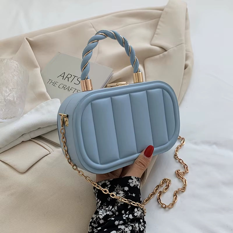Women Chain Suitcase Messenger Bags PU Leather Small Crossbody Bags Blue White Designer Shoulder Bags Clutch Evening Party Bag