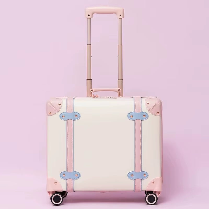 New Fashion PU Leather Travel Bag Rolling Luggage Sets,14"16"18"Inch Women Retro Trolley Suitcase Universal Wheels Boarding Box