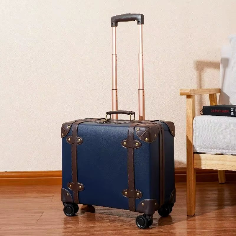 New Fashion PU Leather Travel Bag Rolling Luggage Sets,14"16"18"Inch Women Retro Trolley Suitcase Universal Wheels Boarding Box