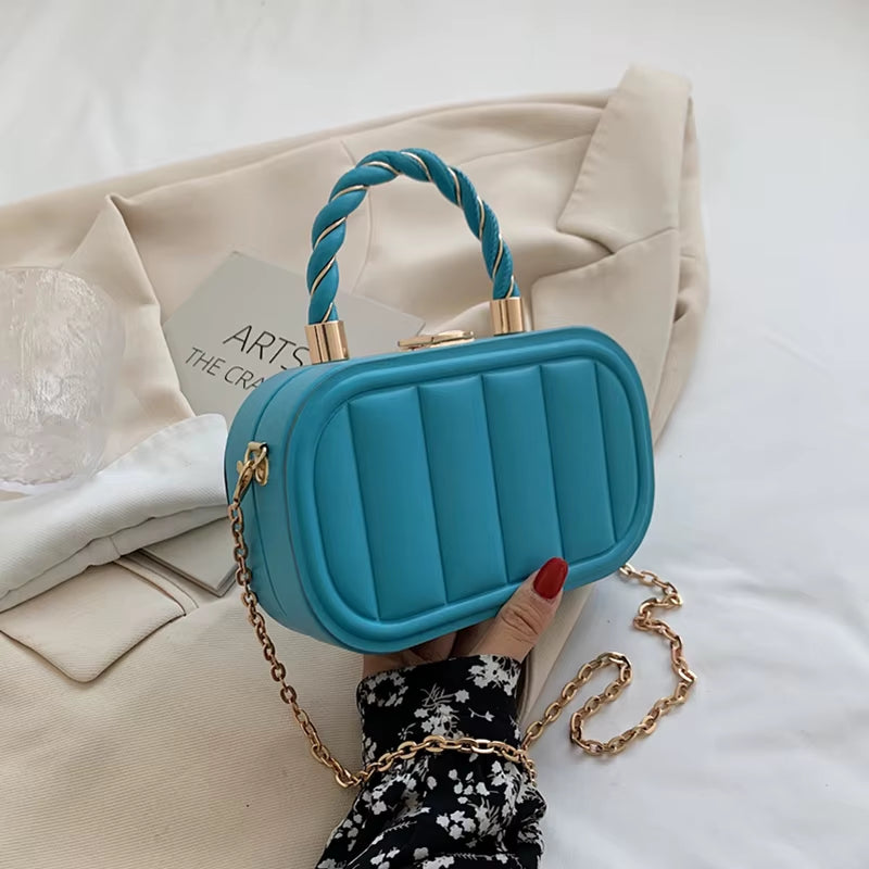 Women Chain Suitcase Messenger Bags PU Leather Small Crossbody Bags Blue White Designer Shoulder Bags Clutch Evening Party Bag