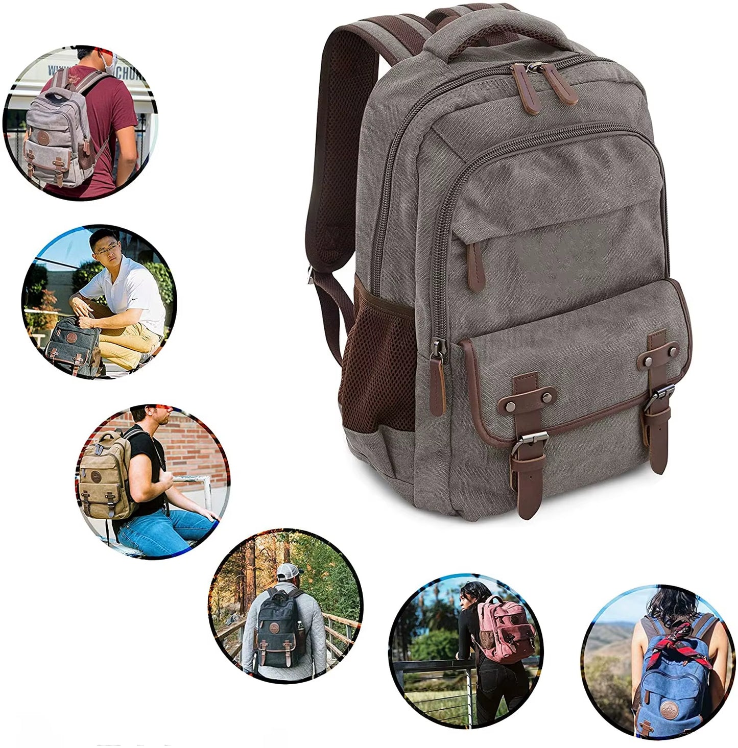 Canvas Laptop Backpack for School Hiking Work Cotton Sleeve Durable Backpack for Men Women