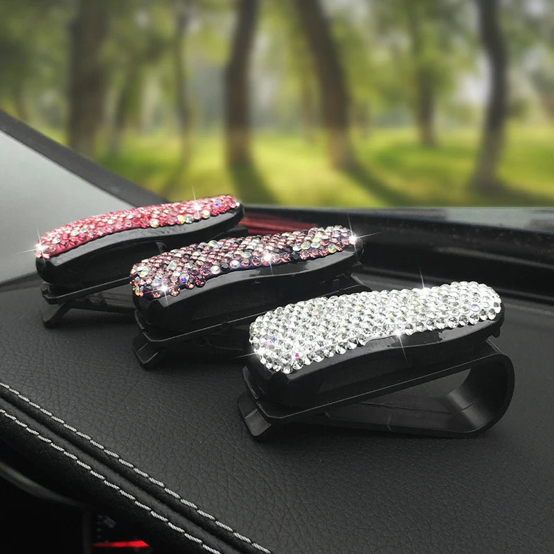 New Diamond Car Sunglasses Holder Sunglasses Case Crystal Bling Car Accessories Decoration Interior for Women
