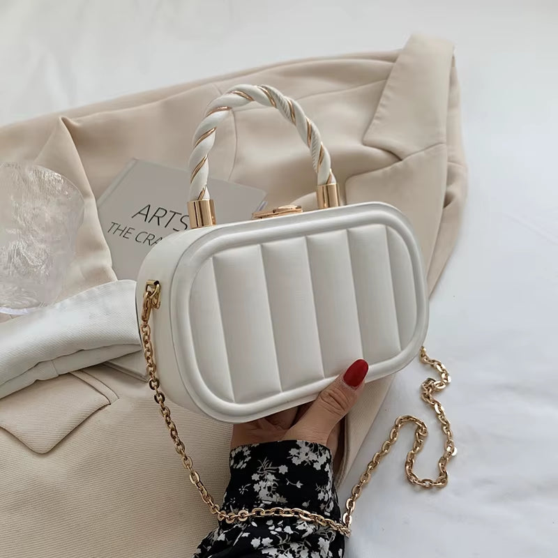 Women Chain Suitcase Messenger Bags PU Leather Small Crossbody Bags Blue White Designer Shoulder Bags Clutch Evening Party Bag