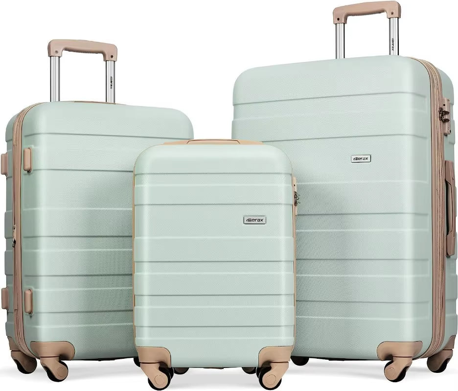 3 Piece Expandable ABS Hardshell Luggage Sets Spinner Wheel Suitcase TSA Lock Suit Case, Grey Green, 20/24/28 Inch