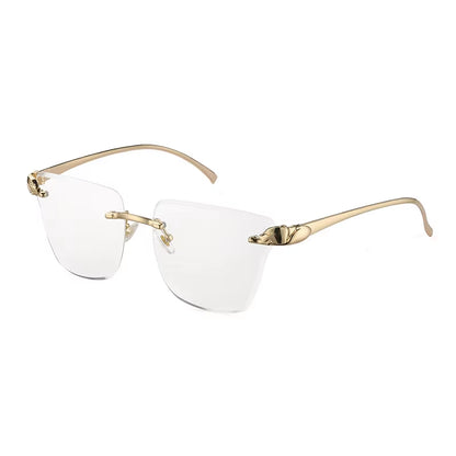 Partagas Fashion Trending Designer Rimless Diamond Cut Lens Leopard Head UV400 Shades Sun Glasses Sunglasses for Women