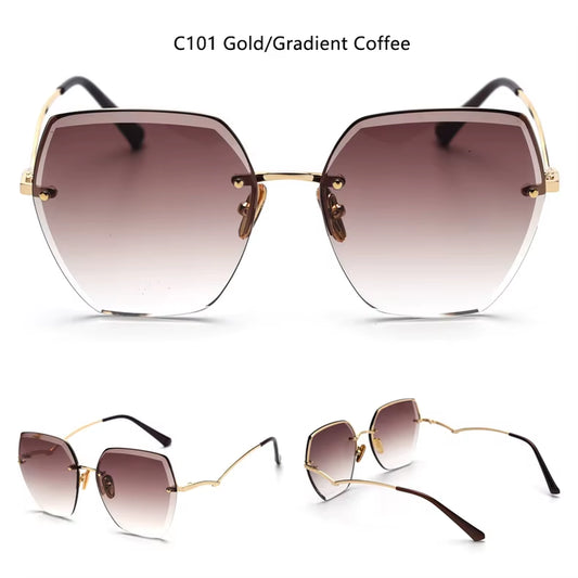 Vintage Rimless Cut Edge Sunglasses Brand Designer Luxury Black Shades Metal Frame Big Gradient Square Sunglasses UV400 Oculos